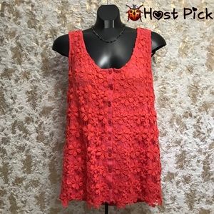 Coral Lace Button Down Tank Top
